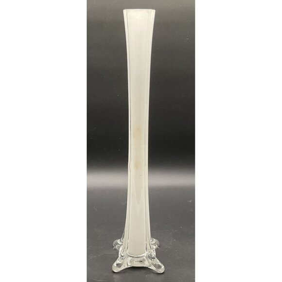 Stretched Eiffel Tower Tall Fluted Clear & White Glass Vase 16"H x 3"W - Picture 1 of 6